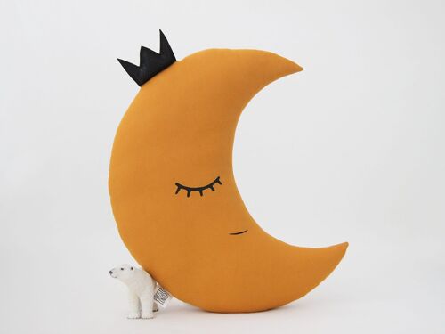 Mustard Crescent Moon Cushion With Black Star