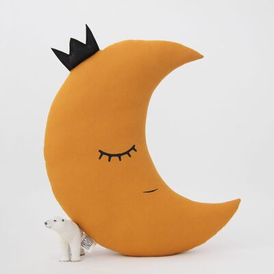 Coussin croissant de lune moutarde avec étoile noire