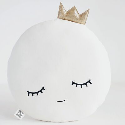 White Full Moon Cushion With Gold Crown