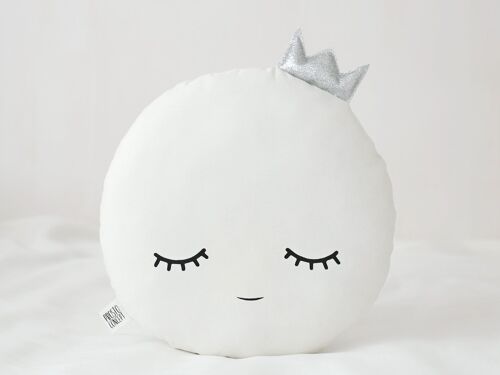 White Full Moon Cushion With Silver Crown