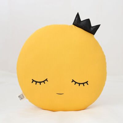 Mustard Yellow Full Moon Cushion With Black Crown