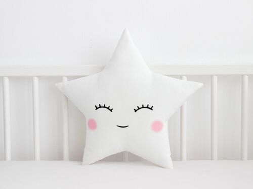 Smiling White Star Cushion With Pink Cheeks