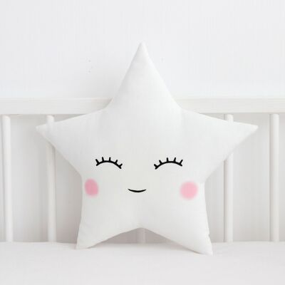 Smiling White Star Cushion With Pink Cheeks