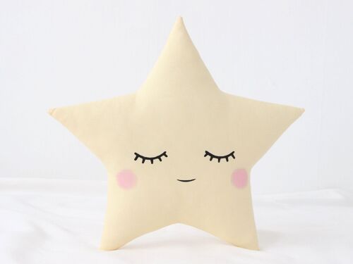 Sleepy Pastel Yellow Star Cushion With Pink Cheeks