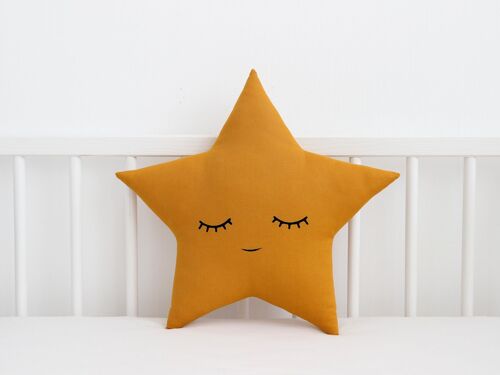 Sleepy Mustard Star Cushion