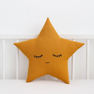 Sleepy Mustard Star Cushion