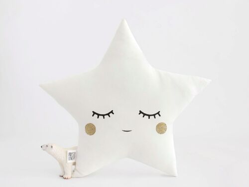 Sleepy White Star Cushion With Gold Cheeks