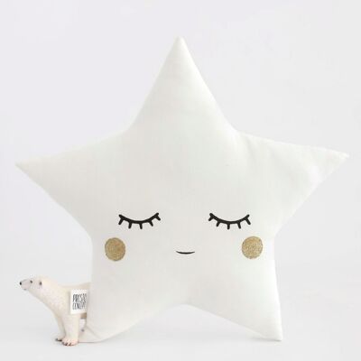 Sleepy White Star Cushion With Gold Cheeks