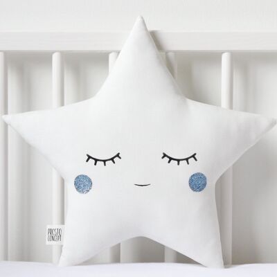 Sleepy White Star Kissen mit blauen Wangen