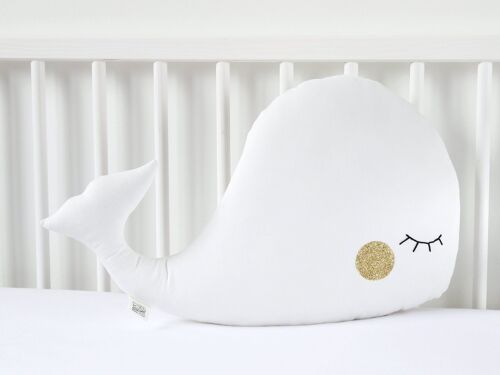 White Whale Cushion With Gold Cheeks