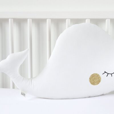 Coussin Baleine Blanche Aux Joues Dorées