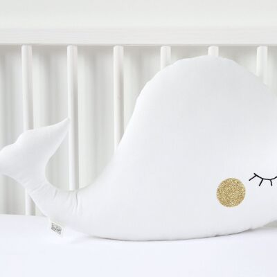 White Whale Cushion With Gold Cheeks