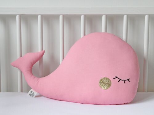 Pink Whale Cushion With Gold Cheeks