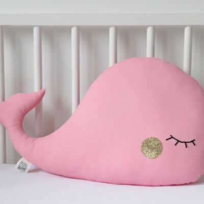 Pink Whale Cushion With Gold Cheeks