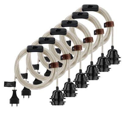 6 suspensions luminaires baladeuses 4.5m  - Lin de France - Couleur lin brut