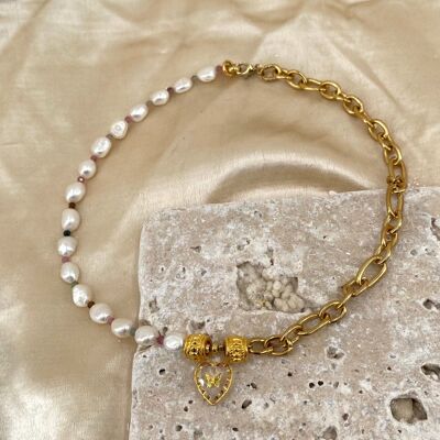 Butterfly Monarch Pearl Necklace - Gold Plated