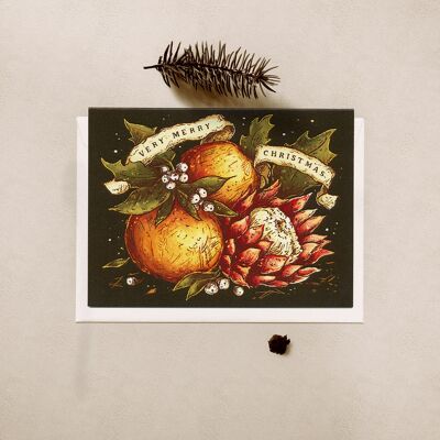 Tangerines & Protea Christmas Mini Card