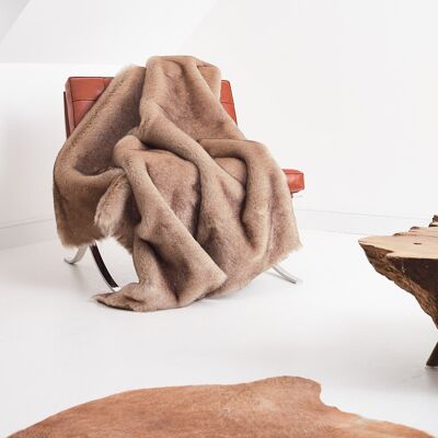 Fodera in lana-cashmere scozzese Adelaide in pelliccia sintetica Camel