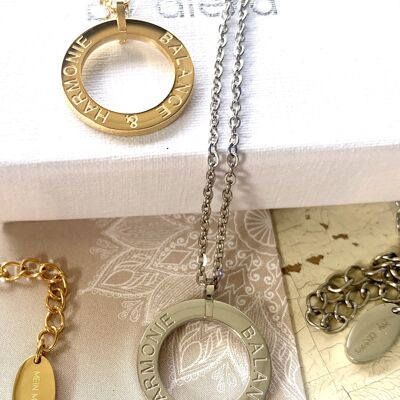 COLLANA MANTRA "BALANCE & HARMONY" acciaio inox argento/oro 45+5cm