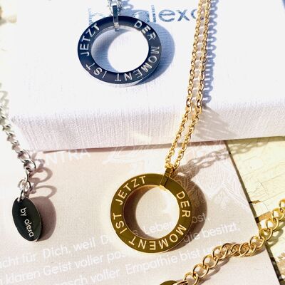 "THE MOMENT IS NOW" MANTRA CHAIN stainless steel silver/gold 45+5cm