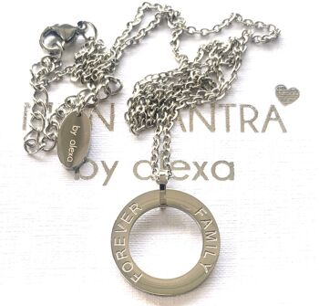 "FAMILY FOREVER" COLLIER MANTRA acier inoxydable argent/or 45+5cm 2