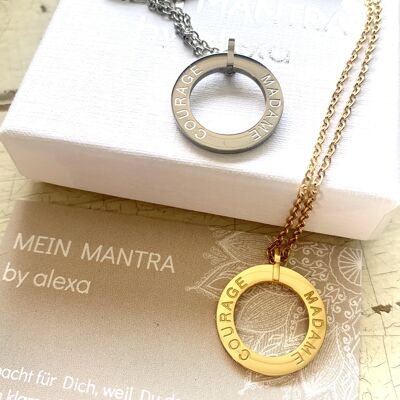 COLLANA MANTRA "MADAME COURAGE" acciaio inox argento/oro 45+5cm