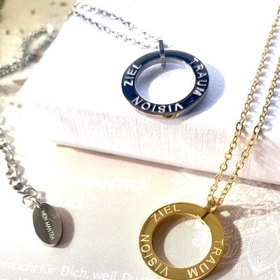 "DREAM VISION TARGET" MANTRA CHAIN stainless steel silver/gold 45+5cm