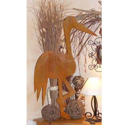 Figurine de cigogne décorative | Sculpture de jardin en métal rouille