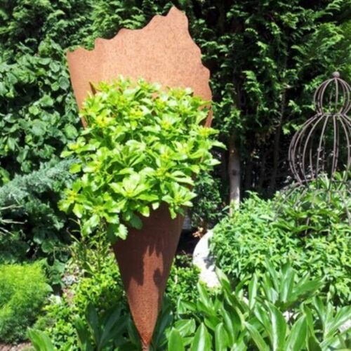 Rost Deko Pflanztüte | 60 cm |  mit Stab | Handmade Edelrost Gartendeko Rosttüten zum Bepflanzen