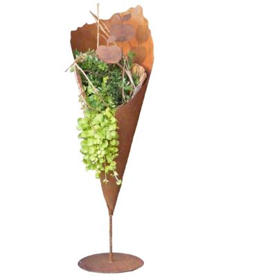 Bolsa de plantas para decoración de jardín "Rostical" | con varilla en placa base | 69cm | Jarrón de plantas vintage de pátina