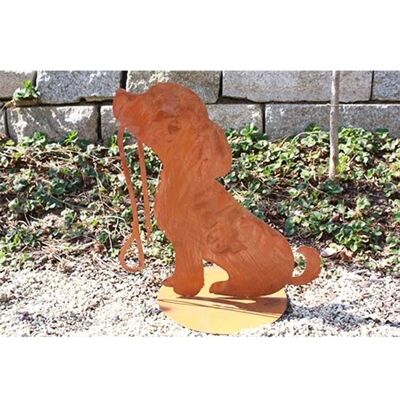 Patina dog Emi with leash | Rust decoration with charm