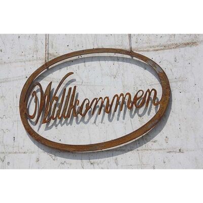 Wohn- und Gartendeko Türschild "Willkommen" | 42 cm x 26 cm | Metall Wanddeko Schild für Haustür, Garten und Haus