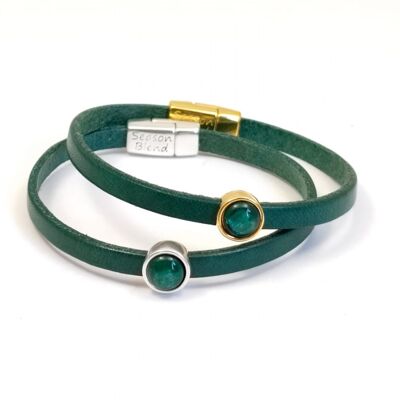 Bracelet cuir intemporel vert émeraude