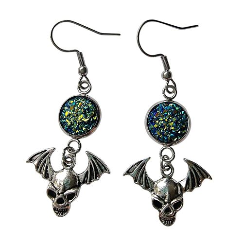 Spooky Skull Bat Earrings