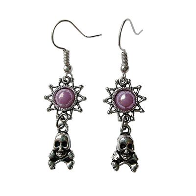 Mini Skull & Crossbones Earrings - Lilac