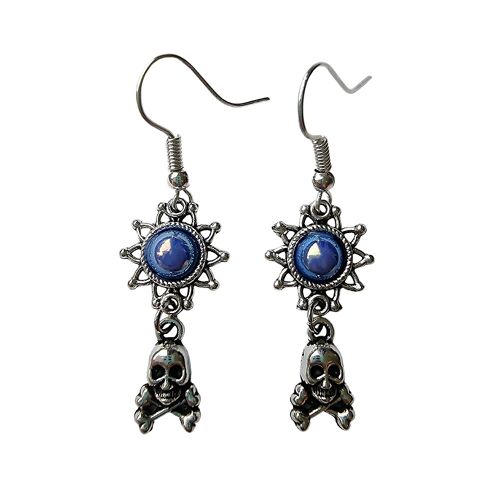 Mini Skull & Crossbones Earrings - Blue