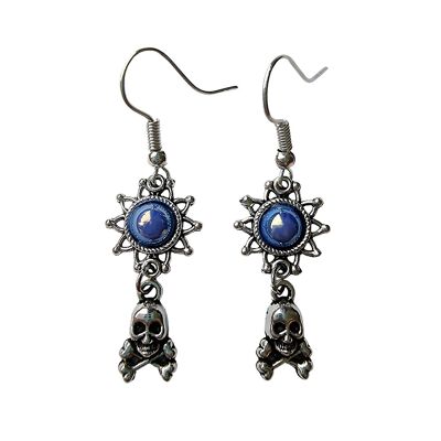 Mini-Ohrringe mit Totenkopf und gekreuzten Knochen - Blau