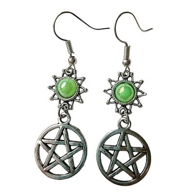 Silberne Pentagramm-Ohrringe - Grün
