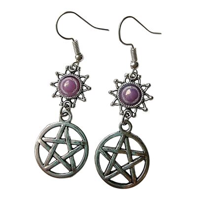Silver Pentagram Earrings - Lilac