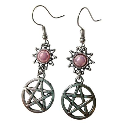 Silberne Pentagramm-Ohrringe - Rosa