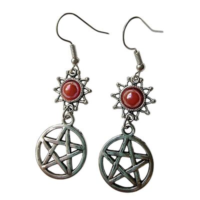 Silberne Pentagramm-Ohrringe - Rot