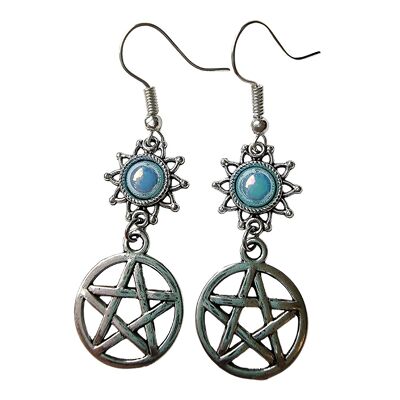 Silver Pentagram Earrings - Blue