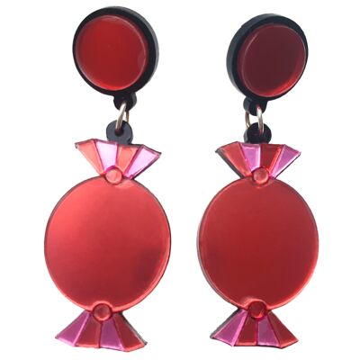 Boucles d'Oreilles Acrylique Bonbons de Noël - Le 'Red' One