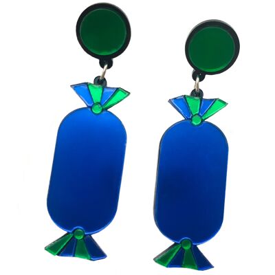 Boucles d'Oreilles Acrylique Bonbons de Noël - La 'Bleue'