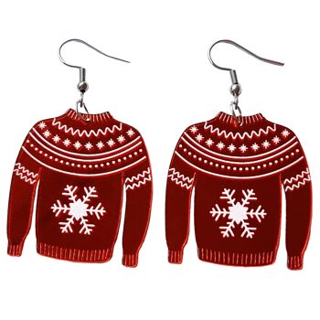 Boucles d'oreilles pull de Noël rouge cosy