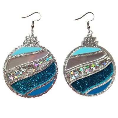 Giant Glitter Christmas Bauble Earrings - Blue