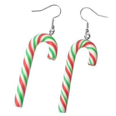 Take a trip down Candy Cane Lane Earrings - Green Red & white