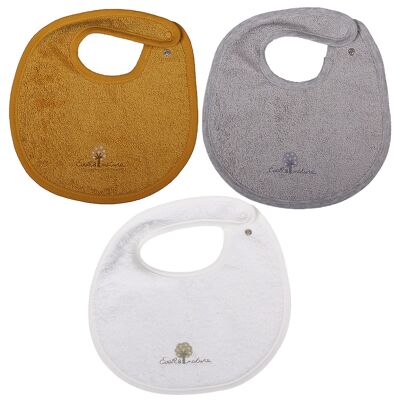 Lot de 3 Bavoirs Eponge Coton bio Ambre/Gris/Blanc