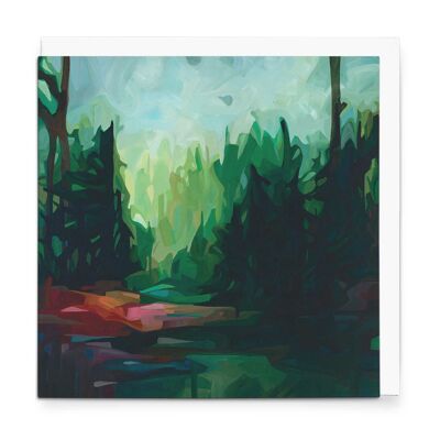 Biglietto d'auguri artistico | Pittura astratta della foresta | Boschi profondi