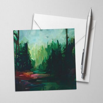 Carte de vœux artistique | Peinture forestière abstraite | Bois profonds 2
